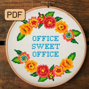 Funny Cross Stitch Pattern Sweet Office Cross Stitch PDF Cute Embroidery Design Instant Download