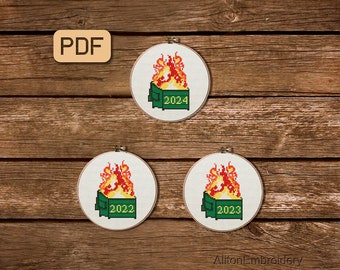 2024 Dumpster Fire Cross Stitch Pattern, Funny 2023 Crossstitch PDF, Snarky 2022 Embroidery Design, Instant Download