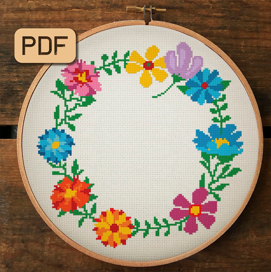 Floral Border Cross Stitch Pattern Flower Needlepoint Decor Floral