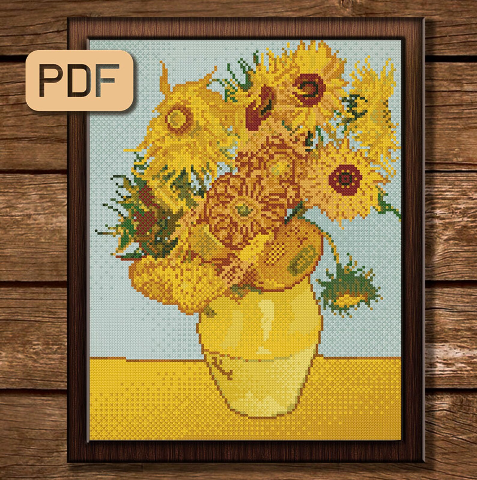 Van Gogh Sunflowers Cross Stitch Pattern, Fine Art Reproduction