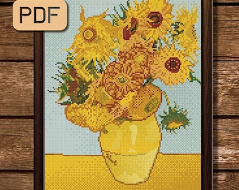 Van Gogh Sunflowers cross stitch pattern Famous painting needlepoint pdf