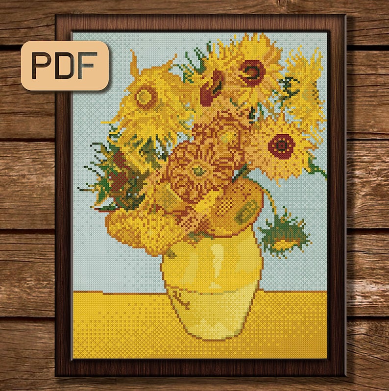 Van Gogh Sunflowers Cross Stitch Pattern Famous Painting Etsy