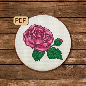 Rose Cross Stitch Pattern Floral Crossstitch PDF Flower Xstitch Design Instant Download