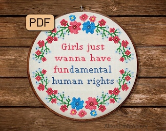 Funny cross stitch pattern Girls just wanna have fundamental human rights needlepoint pdf