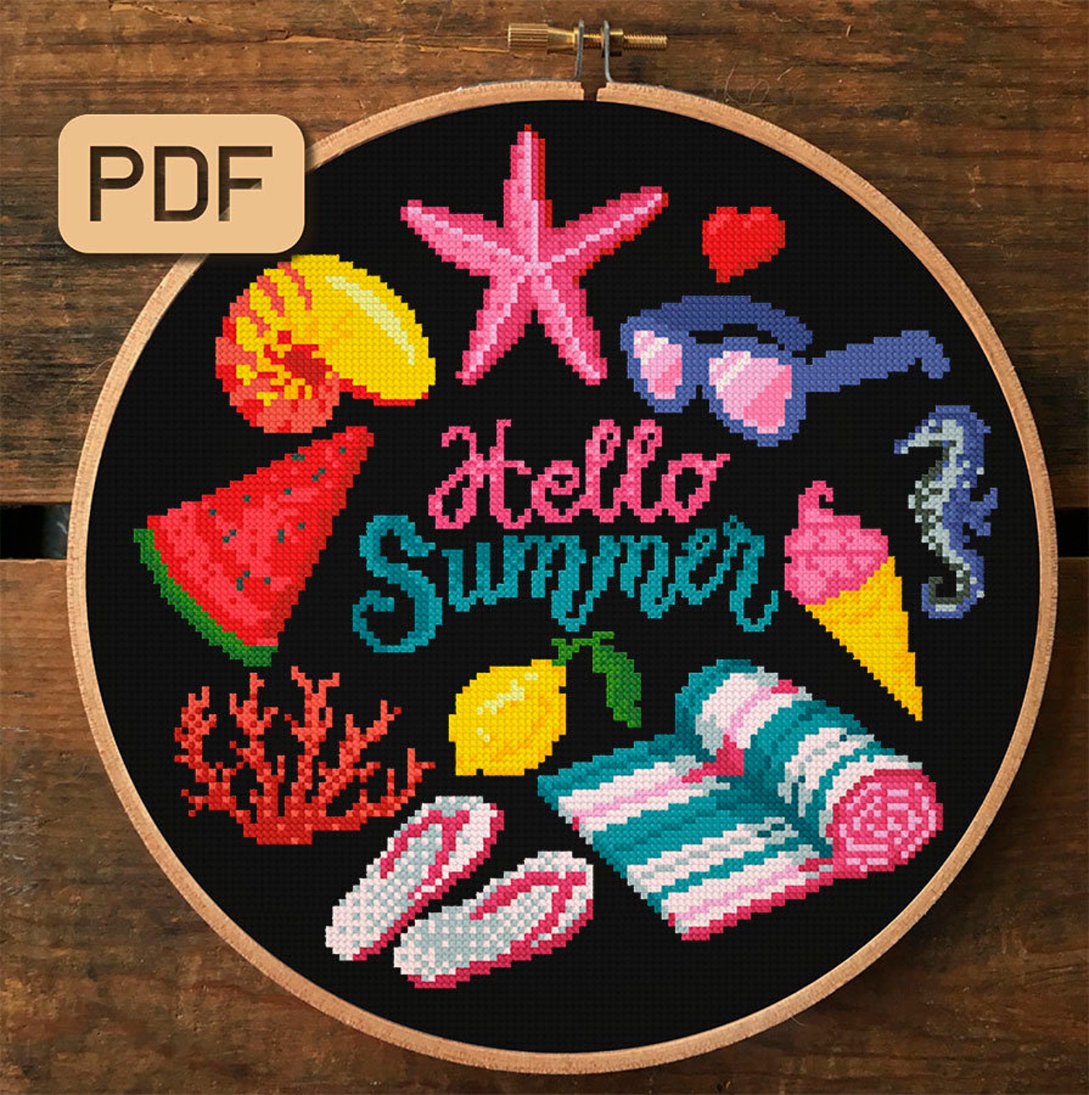 Hello Summer Cross Stitch Pattern Funny Cross Stitch Design Etsy