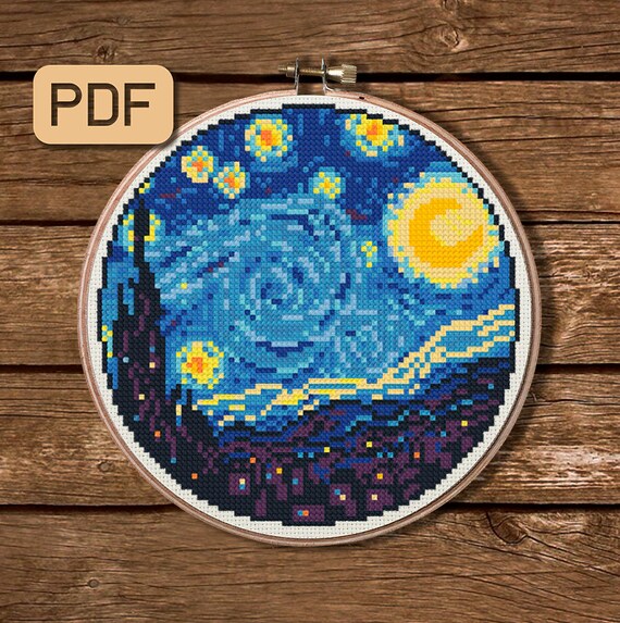 The Starry Night Cross Stitch Pattern PDF Vincent Van Gogh Etsy