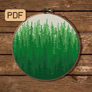 Forest cross stitch pattern Landscape needlepoint Easy cross stitch pdf Instant downoad