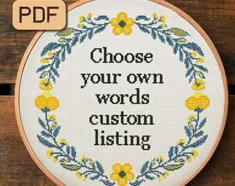 Custom text cross stitch pattern, custom words needlepoint, personalized cross stitch pdf