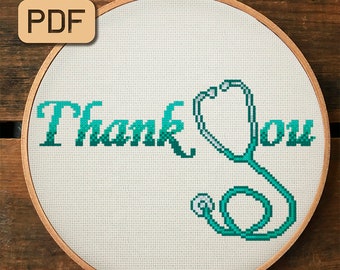 Thank You Cross Stitch Pattern - Medical Cross Stitch Pdf - Healthcare Cross Stitch Design