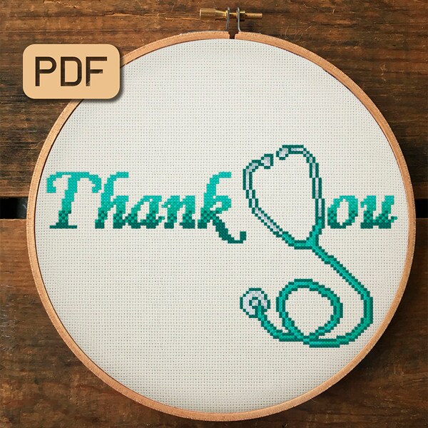 Thank You Cross Stitch Pattern - Medical Cross Stitch Pdf - Healthcare Cross Stitch Design