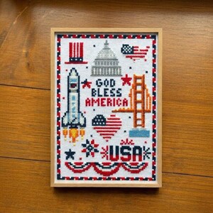 Patriotic Cross Stitch Pattern Sampler: God Bless America Xstitch Design (PDF Chart)
