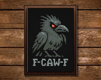 Funny Raven Cross Stitch Pattern: Sarcastic Crow Embroidery Design (PDF Pattern)