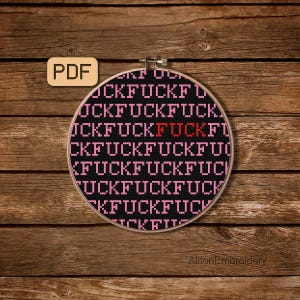 Schema punto croce &quot;F*ck&quot;, PDF punto croce divertente, disegno ricamo sarcastico, download immediato