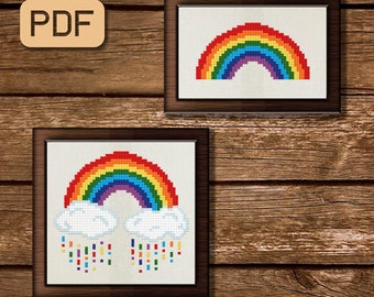 Rainbow Cross Stitch Pattern: Colorful Needlepoint (PDF Download)