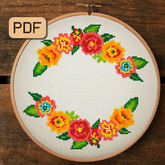Flower Frame Cross Stitch Pattern, Border Cross Stitch Pattern