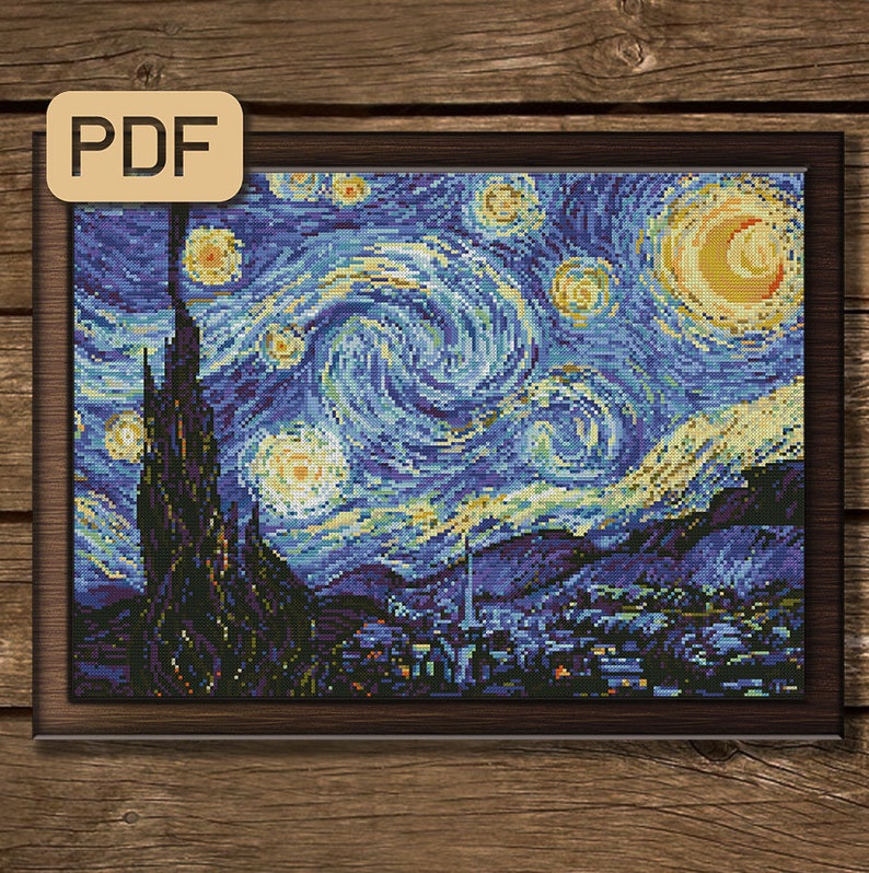 Starry Night Cross Stitch Pattern, Vincent Van Gogh Cross Stitch, Art Cross Stitch PDF, Instant Download