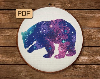 Patrón de punto de cruz "Oso Galaxia": Silueta de animal (Descarga digital)