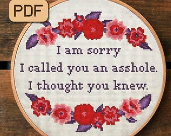 Funny Apology Cross Stitch Pattern: 'I am sorry' Needlepoint (PDF)