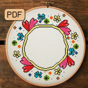 Herz Border Kreuzstichmuster Lustig - Digitales Pdf - Blumenkranz