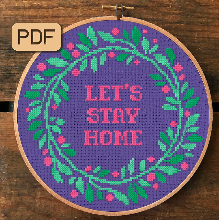 Let's stay home cross stitch pattern Housewarming | Etsy