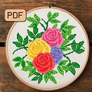 Flowers cross stitch pattern Roses needlepoint pdf