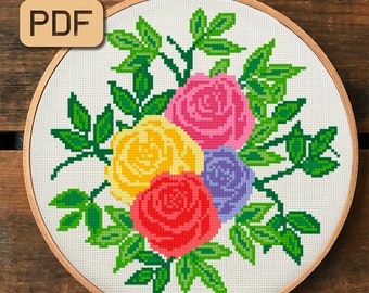 Flowers cross stitch pattern Roses needlepoint pdf