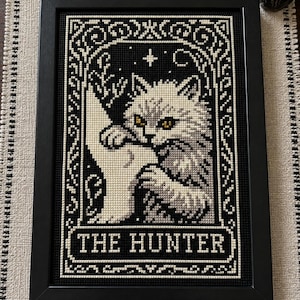 Modèle de point de croix de tarot de chat drôle : motif de broderie gothique fantasmagorique (tableau PDF)
