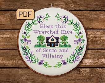 Funny Cross Stitch Pattern, Bless This House Crossstitch PDF, Bless This Wretched Hive of Scum and Villainy Embroidery, Digital Download