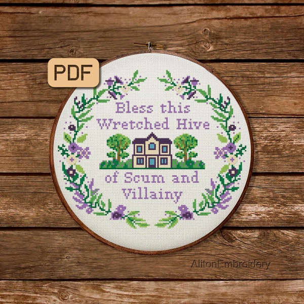 Funny Cross Stitch Pattern, Bless This House Crossstitch PDF, Bless This Wretched Hive of Scum and Villainy Embroidery, Digital Download