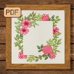Floral border cross stitch pattern Flower needlepoint Decor cross stitch pdf Instant download
