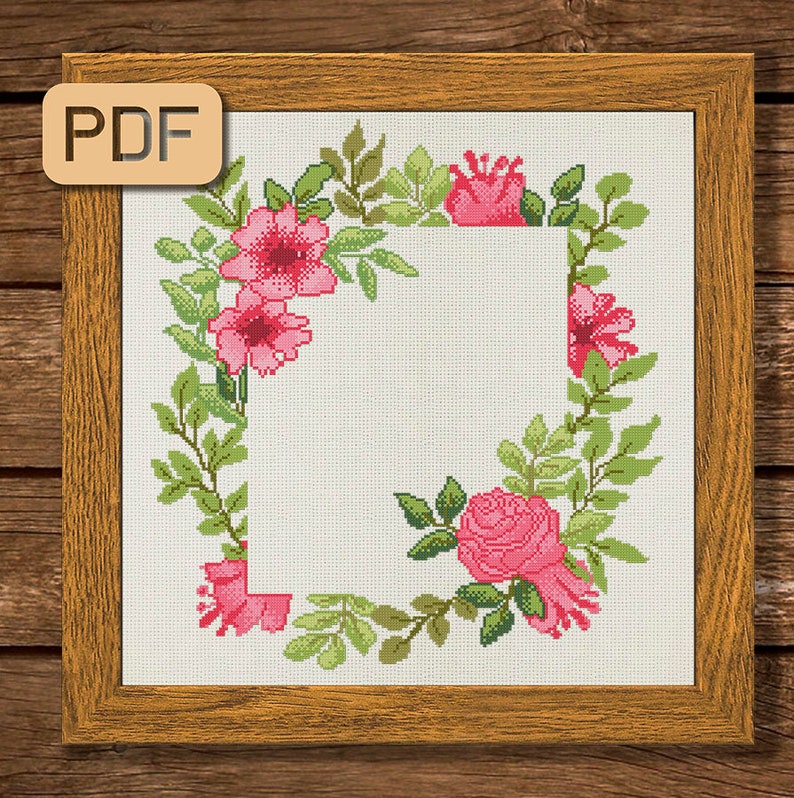 Floral Border Cross Stitch Pattern Flower Needlepoint Decor Etsy