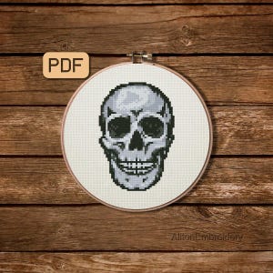 Skull Cross Stitch Pattern Spooky Cross Stitch PDF Anatomy Embroidery Design Instant Download