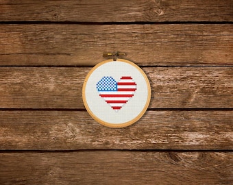 Modèle de point de croix en forme de coeur américain : mini broderie américaine (Modèle PDF)