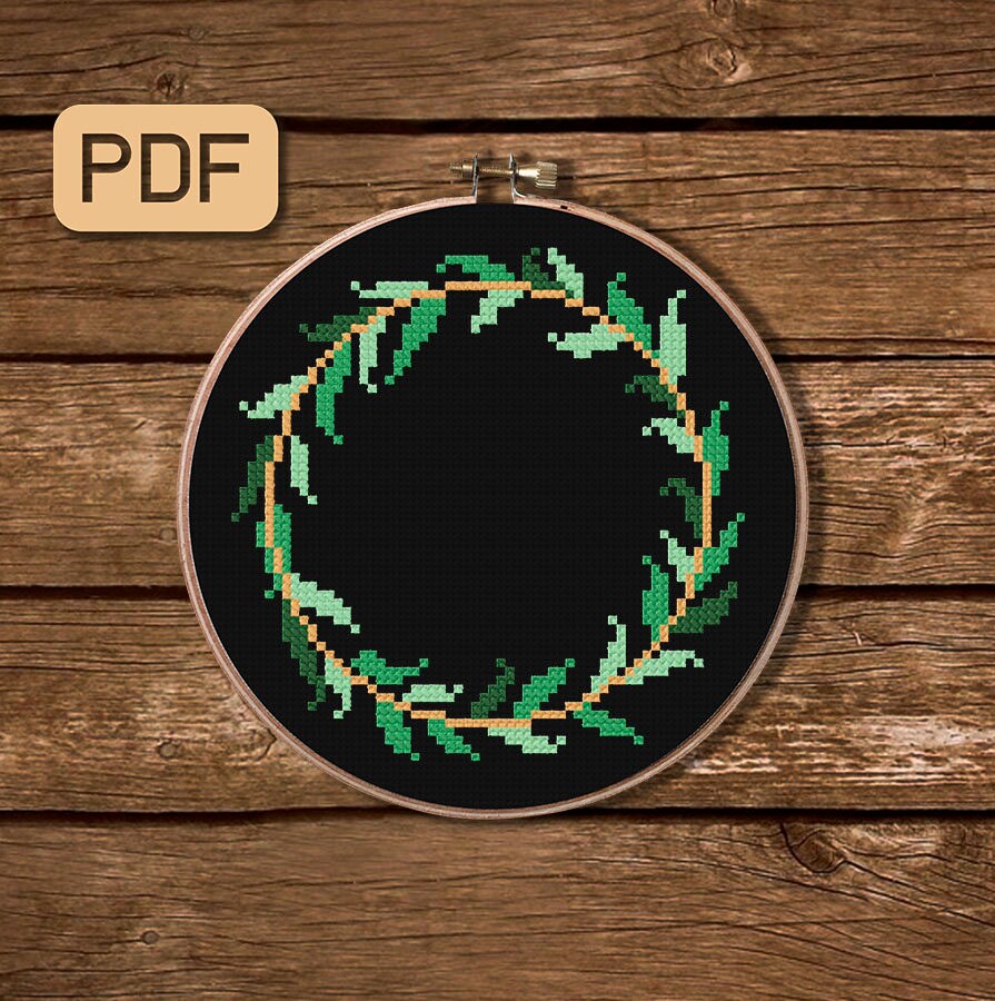 Leafy Wreath Cross Stitch Pattern Leaf Border Needlepoint Pdf Etsy