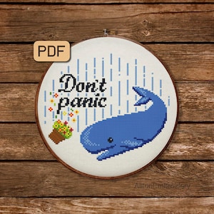 Don&#39;t Panic Cross Stitch Pattern: Hitchhiker&#39;s Guide (PDF Pattern)