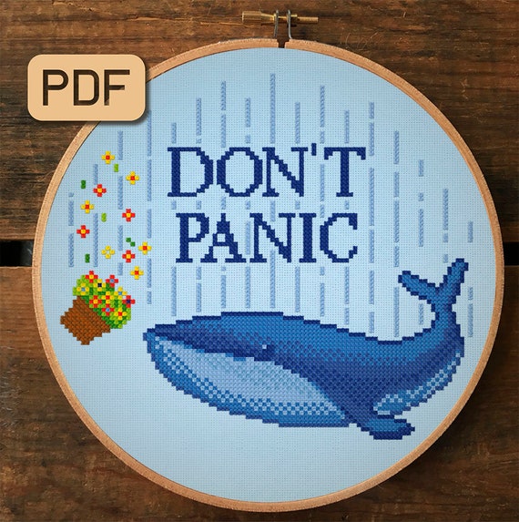 The Hitchhiker's Guide to the Galaxy - Don't Panic + 42 is the answer -  Digital Cross Stitch Pattern
