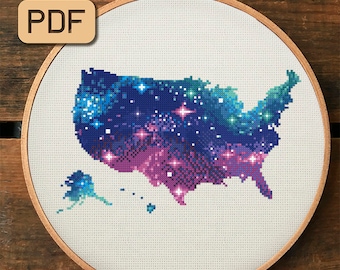 USA map cross stitch pattern Galaxy needlepoint pdf Instant download