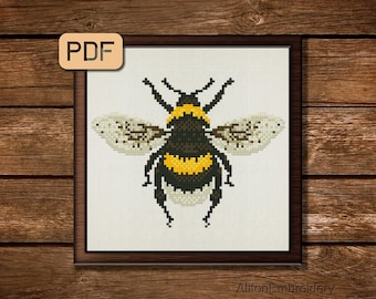 Bumblebee Cross Stitch Pattern: Insect Embroidery Design (PDF Download)