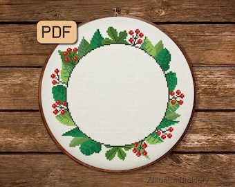 Flower Border Cross Stitch Pattern, Floral Wreath Crossstitch PDF, Counted Embroidery Design, Instant Download