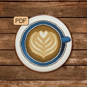 Kaffeetasse Kreuzstich Stickmuster: Latte Art Embroidery