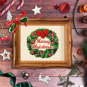 Christmas cross stitch pattern Christmas wreath needlepoint design Xmas cross stitch pdf Instant download