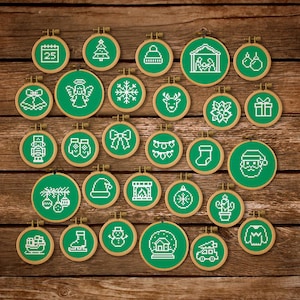 Paquete de 28 mini patrones de punto de cruz navideños: Conjunto de gráficos sencillos de punto de cruz navideños (diseños en PDF)