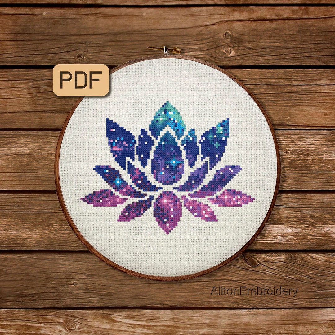 Galaxy Lotus Cross Stitch Pattern, Flower Crossstitch PDF, Floral