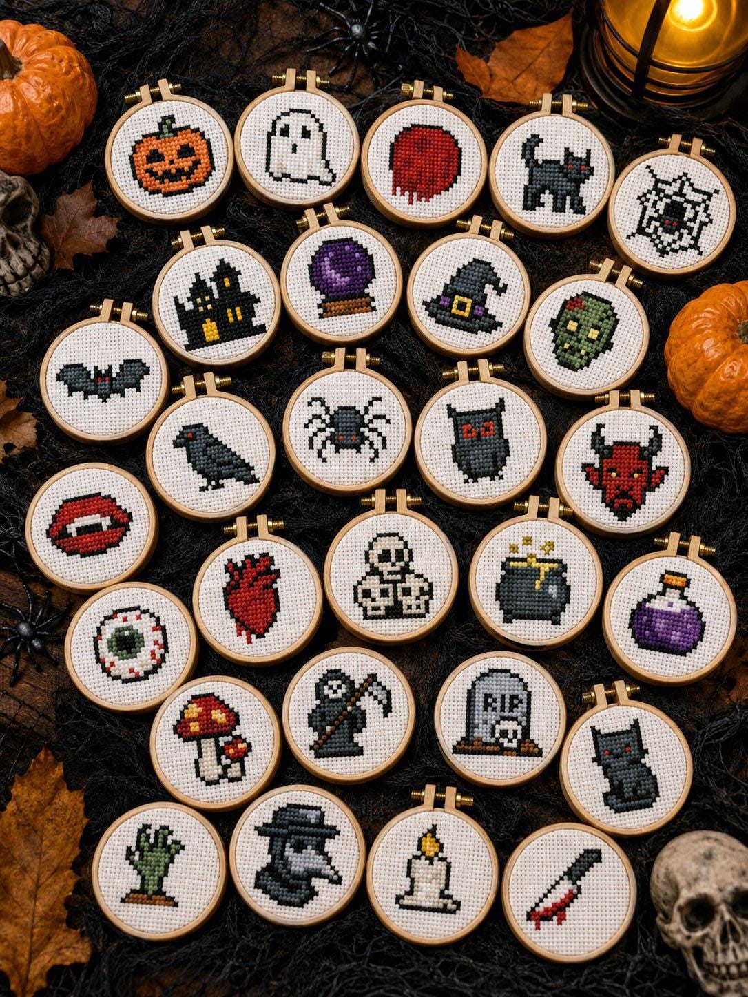 28 Tiny Halloween Cross Stitch Patterns Set: Spooky Gothic Mini Xstitch ...