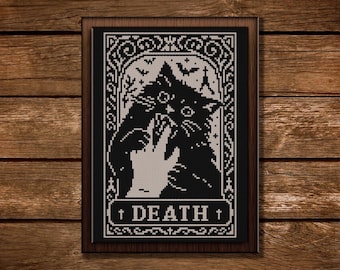 Spooky Cat Tarot Card Cross Stitch Pattern: Witchy Halloween Embroidery (PDF Pattern)