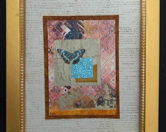 Original Mixed Media Collage - Out of the Flame - Framed Art with Butterfly Detail - 9"x11.5"