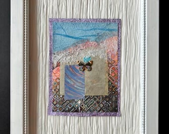 Original Mixed Media Collage - WINTER HAS PASSED - Framed Art with Butterfly Detail - 9"x11.5"