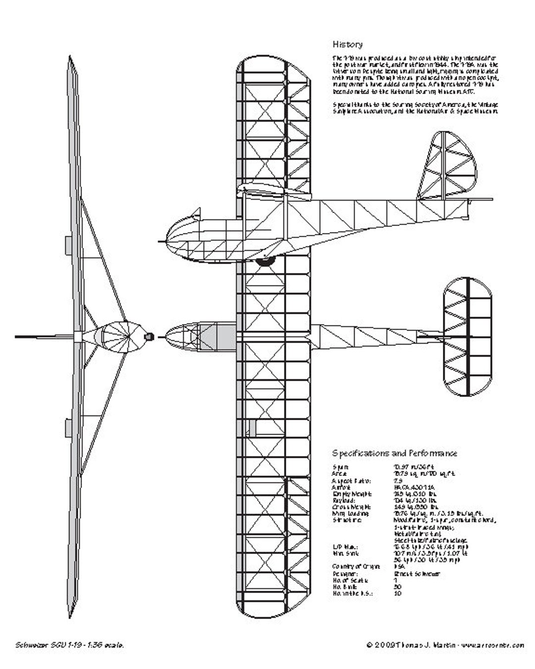 Schweizer SGU 1-19 Sailplane/glider 1944 Vintage History and 3-view ...