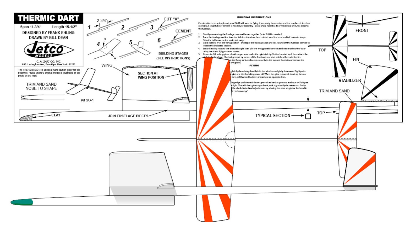 3pack Jetco Thermic Dart 12 Balsa Handlaunch Gliders, Dihedral Jigs