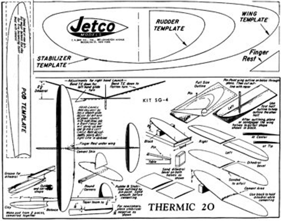 Jetco Thermic 20 18 Balsa Handlaunch Glider Kit With Plans and